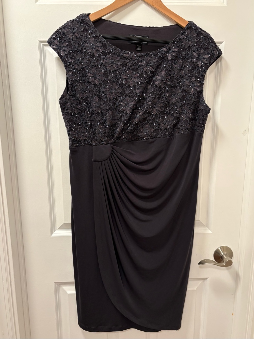 Dressbarn Collection Black Grey Sequin Lace Draped Dress 14